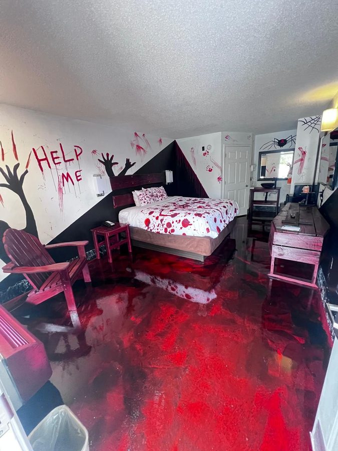 Crimson metallic floor on a real job — themed bedroom