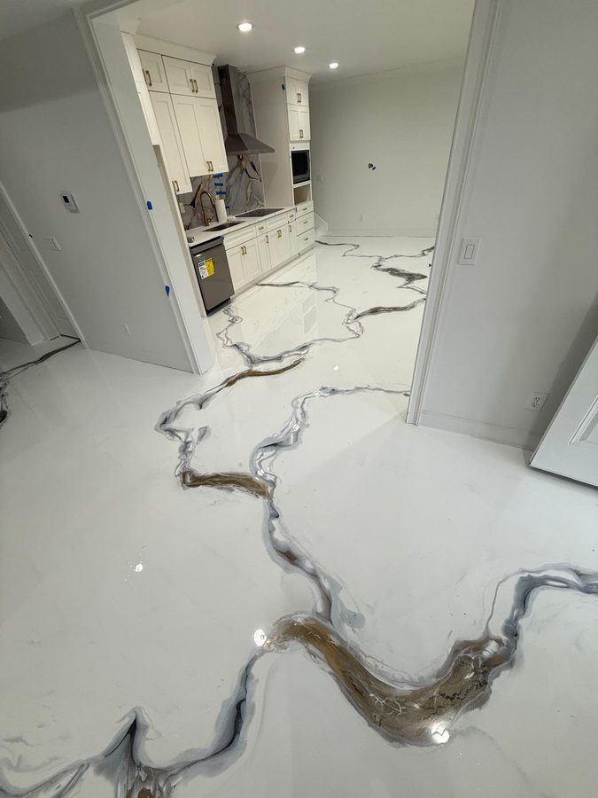Gilded Vein metallic floor on a real job — kitchen
