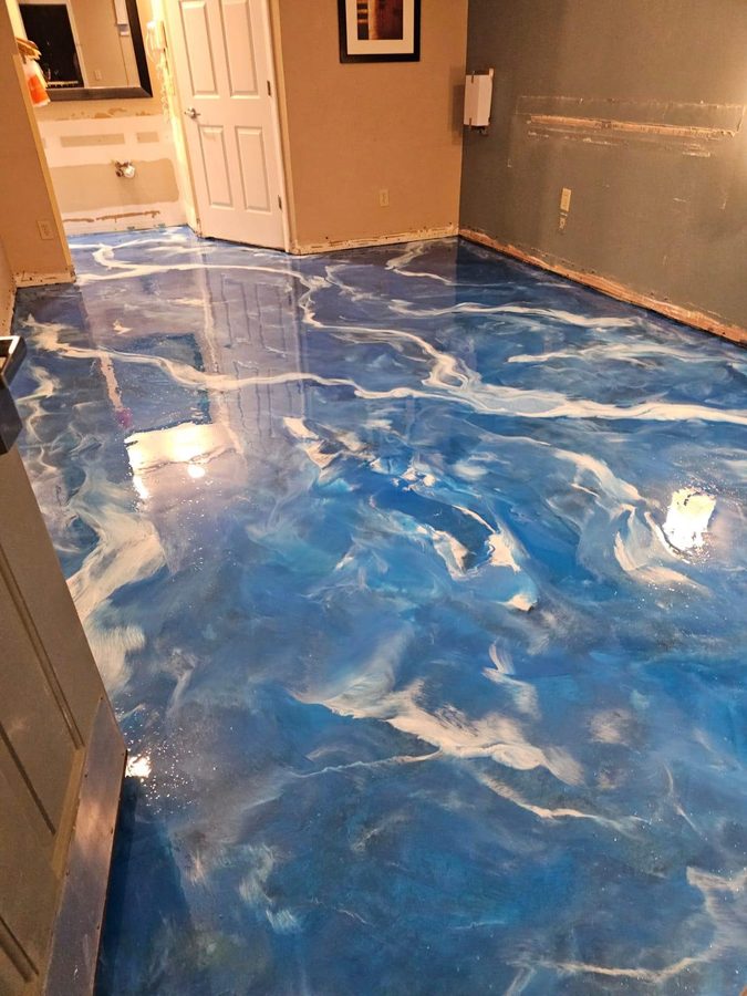 Ocean metallic floor on a real job — home interior