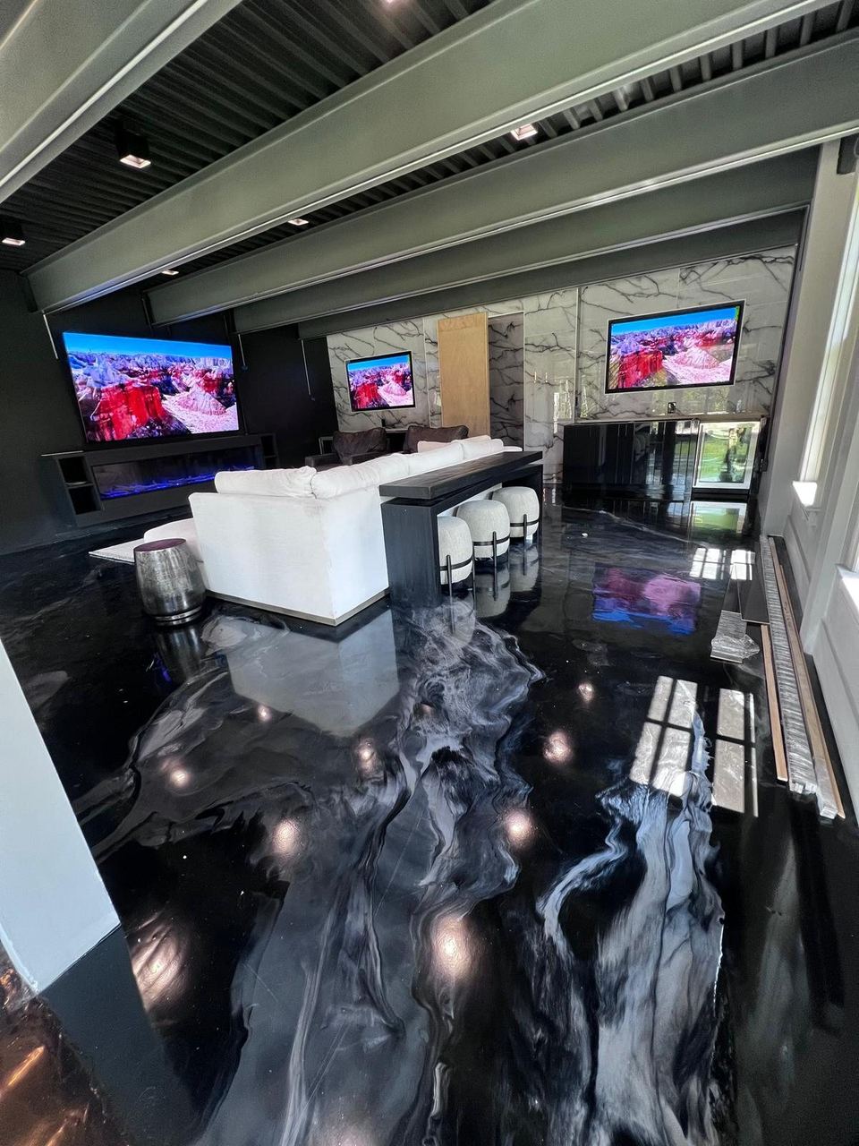 Black & white metallic, game room — a real floor finished by Epoxy Living