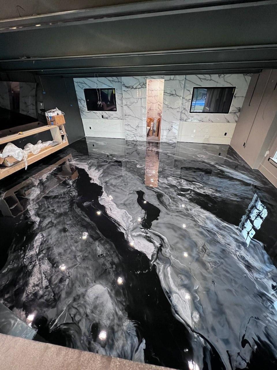 Black & white metallic, lounge — a real floor finished by Epoxy Living